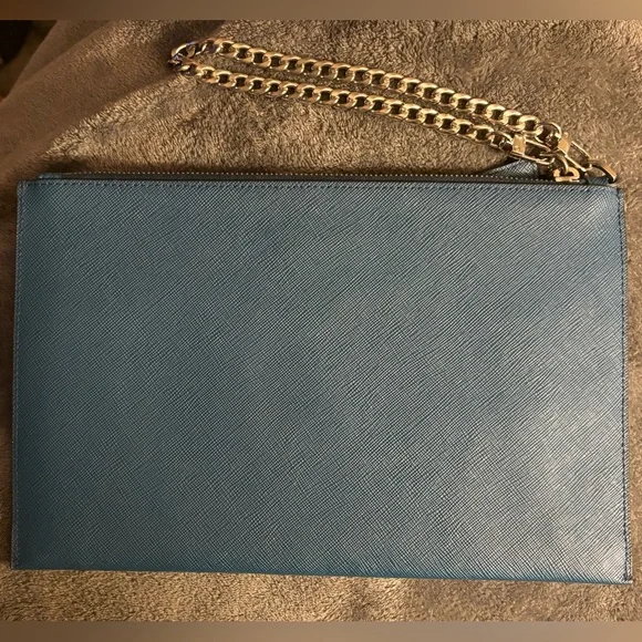 NWOT Prada Saffiano Leather Zip Pouch Clutch / Document Holder 11x7” Cobalt Blue - Picture 8 of 11